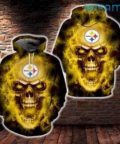 Steelers Hoodie 3D Skull Open Mouth Fire Pittsburgh Steelers Gift