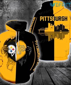 Steelers Hoodie 3D Skyline Heartbeat Tearing Through Logo Pirates Pittsburgh Steelers Gift