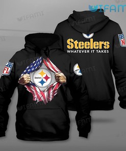 Steelers Hoodie 3D Whatever It Takes USA Flag Logo Pittsburgh Steelers Gift