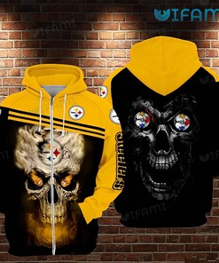 Steelers Zip Up Hoodie 3D Unique Death Skull All Over Print Pittsburgh Steelers Gift