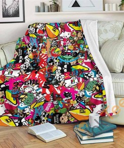 Sticker Bomb Sherpa Fleece Blanket Gifts for Family