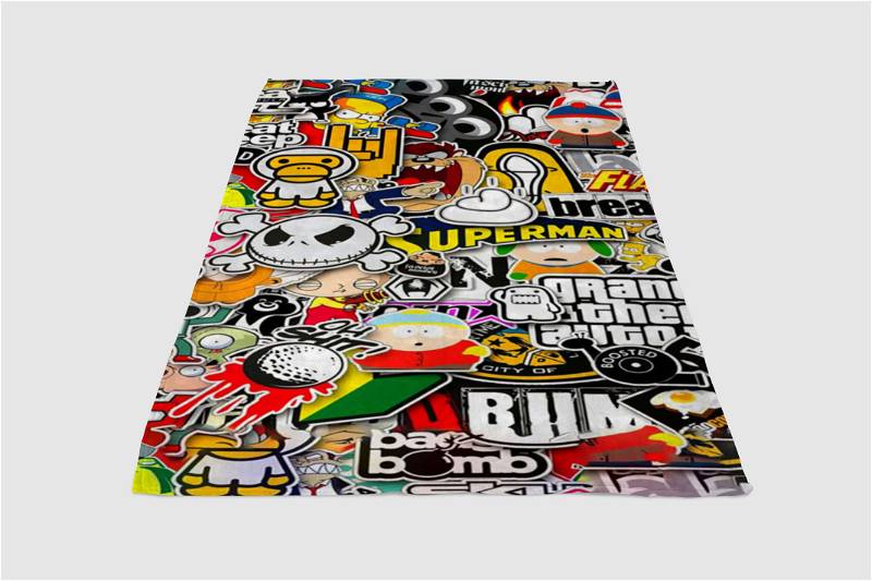 Sticker Bomb Sherpa Fleece Blanket Gifts for Family, for Couple
