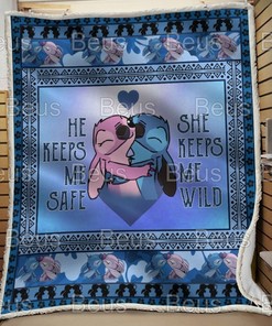 Stitch And Angel Gift For Stitch Lovers Cute Fleece Blanket
