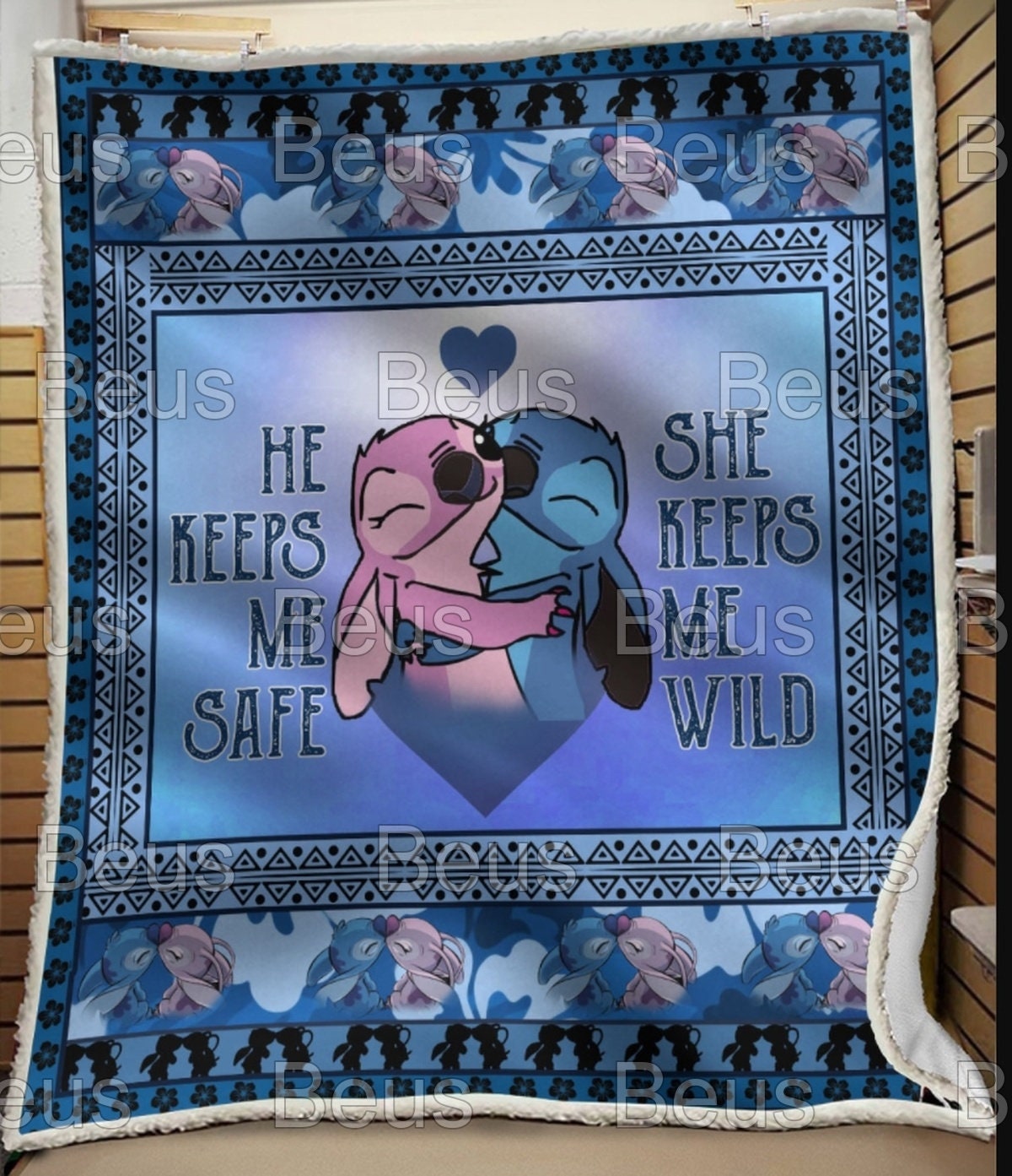 Stitch And Angel Gift For Stitch Lovers Cute Fleece Blanket