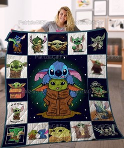 Stitch And Baby Yoda Cute Decor Home Stitch Lover Gift Quilt Blanket Bedding Set Fleece Blanket