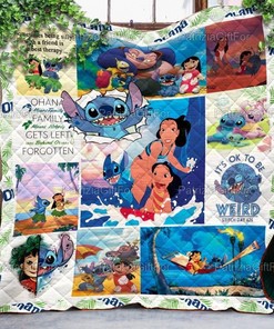 Stitch And Lillo Cute Disney Homage Print Quilt Blanket Bedding Set