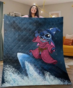Stitch And Lilo Quilt Blanket Bedding Set, Lilo And Stitch Gift For Fan, Stitch Surfing Duvet Quilt Blanket Bedding Set Bedding Set Quilt Blanket Bedding Set