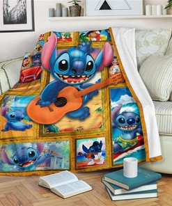 Stitch Play Guitar Sherpa Fleece Blanket Gifts for Family, for Couple