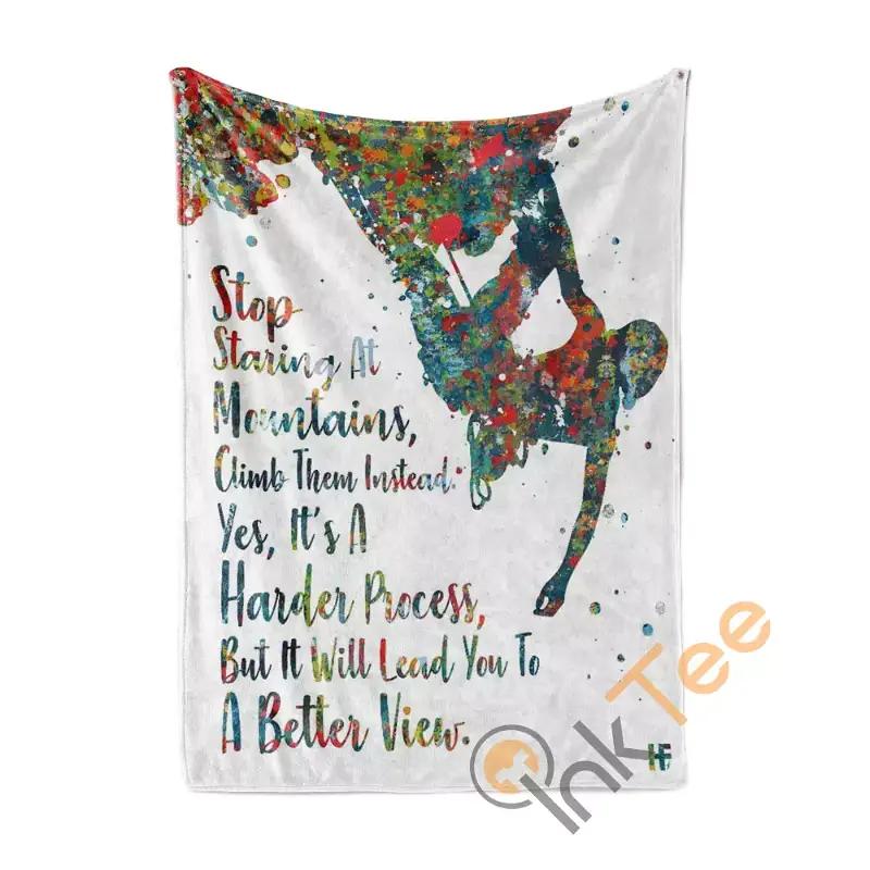 Stop Staring At Mountains Climbing Sherpa Fleece Blanket Gifts for Family, for Couple