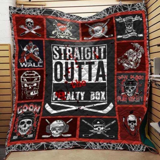 Straight Outta The Penalty Box Hockey Quilt Blanket Bedding Set