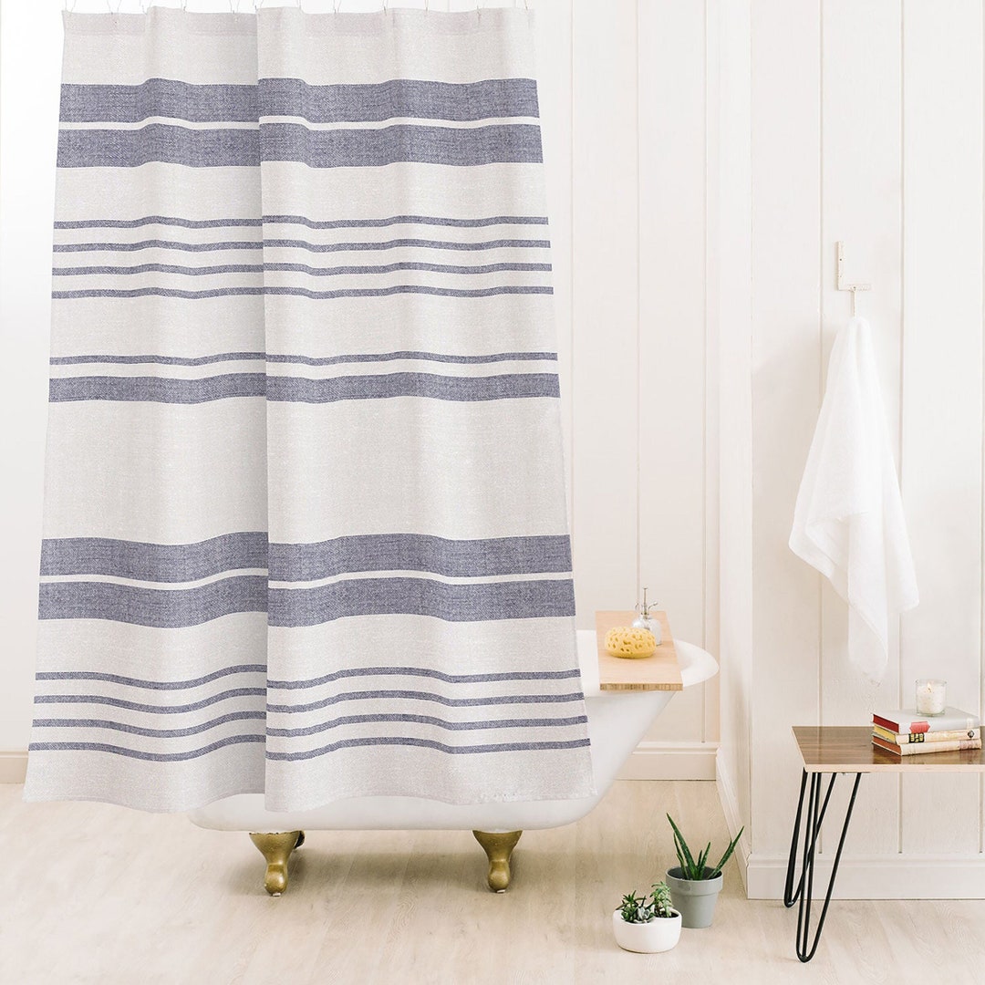 Stripe Shower Curtain, Farmhouse Shower Curtain, Fabric Shower Curtain, Purple Shower Curtain