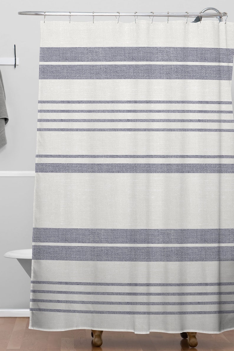 Stripe Shower Curtain, Farmhouse Shower Curtain, Fabric Shower Curtain, Purple Shower Curtain - Image 2