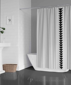 Stripe Shower Curtain With Triangles, Modern Minimalist Scandinavian Bath Curtain, Southwestern Bathroom Decor