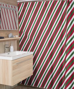 Striped Christmas Modern Shower Curtain, Christmas Gift For Home, Shower Curtain, Retro Bathroom Accessories, Home Gift