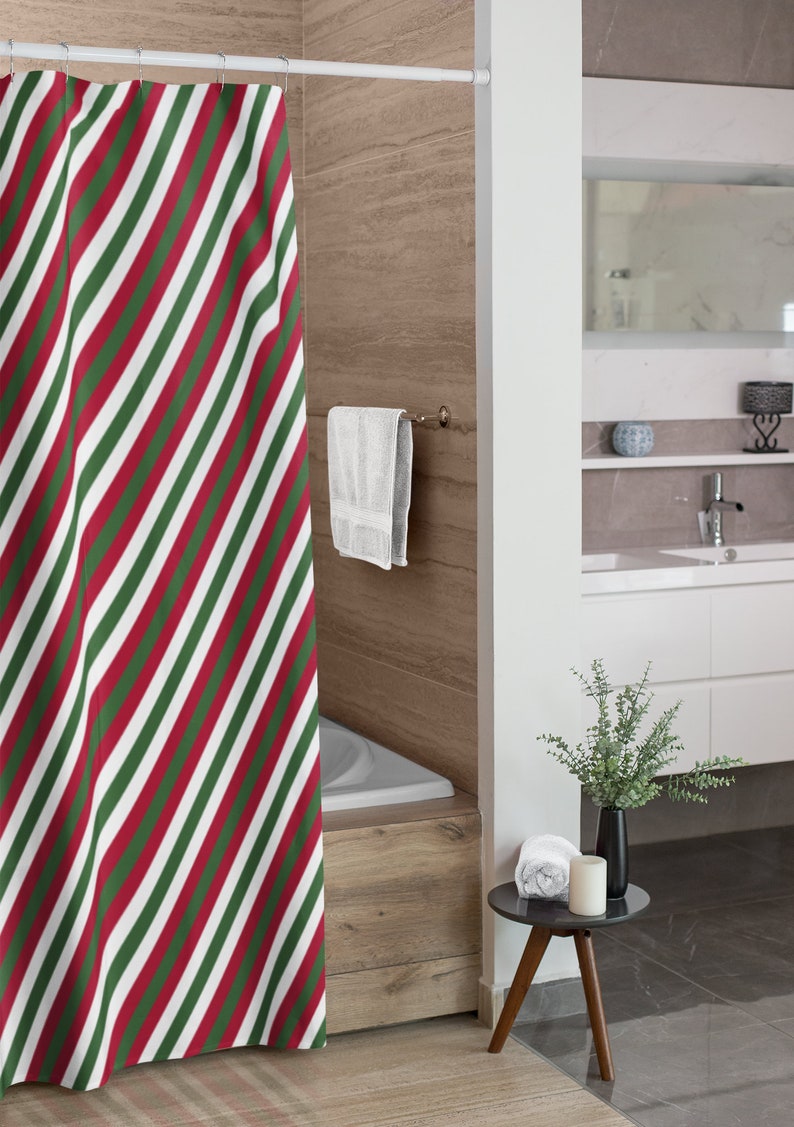 Striped Christmas Modern Shower Curtain, Christmas Gift For Home, Shower Curtain, Retro Bathroom Accessories, Home Gift - Image 2