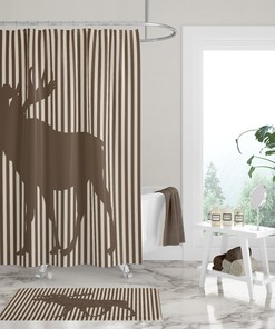 Striped Moose Shower Curtain for Bathroom Decor, Home Decor