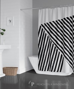 Striped Shower Curtain, Bold Black and White Stripe Bath Curtain, Designer Bathroom Decor