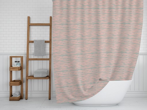Stripes Bath Curtain, Coral And Turquoise Printed Shower Curtain, Unique Colorful Bath Decor, Coastal Beach House Decor Gift, Modern Home Gift