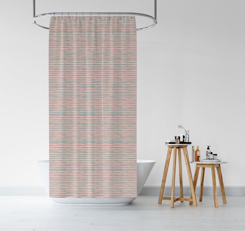 Stripes Bath Curtain, Coral And Turquoise Printed Shower Curtain, Unique Colorful Bath Decor, Coastal Beach House Decor Gift, Modern Home Gift - Image 3