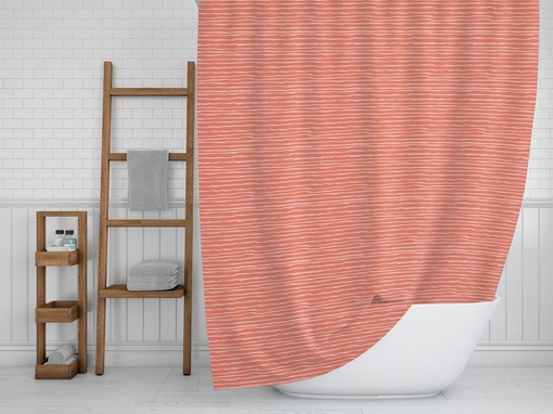 Stripes Shower Curtain, Coral Peach Pink Fabric Printed Bath Curtain, Unique Colorful Bath Decor, Beach House Decor, New House Gift