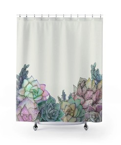 Succulents Shower Curtain, Boho Shower Curtain, , Watercolor Botanical Bathroom Decor, Nature Home Interorior Design