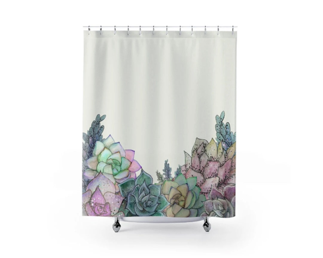 Succulents Shower Curtain, Boho Shower Curtain, , Watercolor Botanical Bathroom Decor, Nature Home Interorior Design