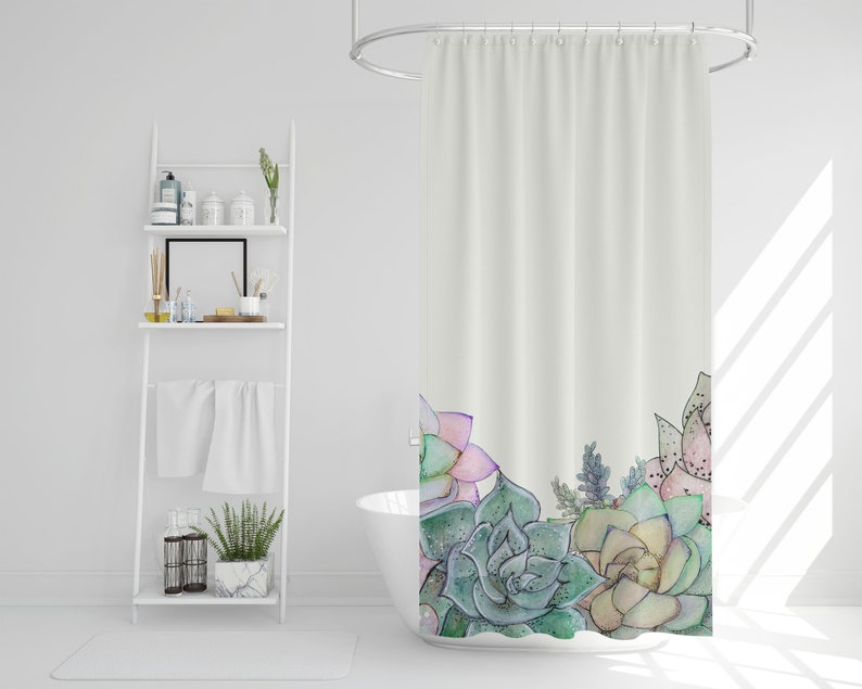 Succulents Shower Curtain, Boho Shower Curtain, , Watercolor Botanical Bathroom Decor, Nature Home Interorior Design - Image 3
