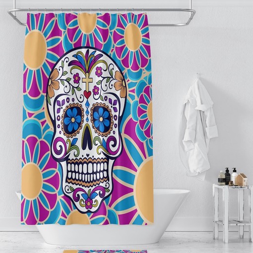Sugar Skull Bathroom Set, Shower Curtain, Bath Mat, Towels
