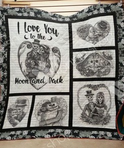 Sugar Skull Couple I Love You To The Moon And Back Quilt Blanket Bedding Set Perfect Gifts For Skull Lover