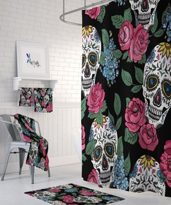 Sugar Skull Floral Shower Curtain