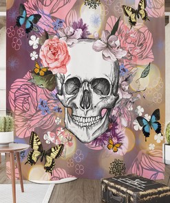 Sugar Skull Floral Shower Curtain, Bath Mat, Towels Options