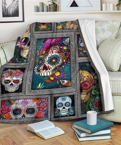 Sugar Skull Funny Sherpa Fleece Blanket Gifts for Family, for Couple