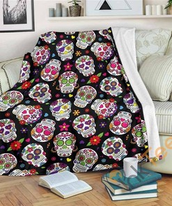 Sugar Skull Pattern Sherpa Fleece Blanket Gifts for Family, for Couple