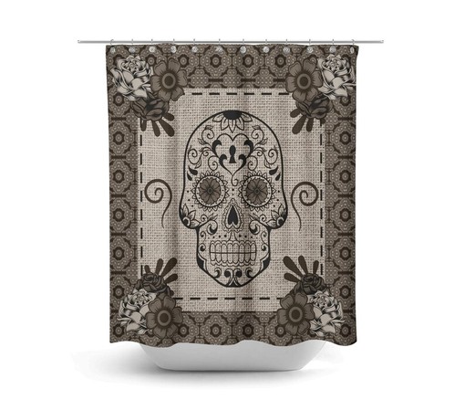Sugar Skull Shower Curtain, Day Of The Dead, Brown Beige, Bath Mat, Bath Towels, Sugar Skull Bath Set
