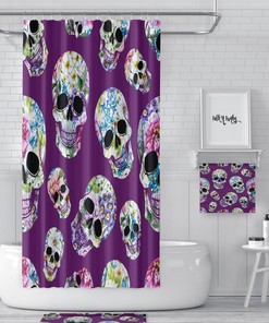 Sugar Skull Shower Curtain Day Of The Dead Purple Floral Curtain