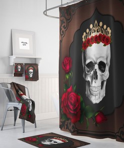 Sugar Skull Shower Curtain, Day Of The Dead, Red Rose King