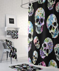 Sugar Skull Shower Curtain, Day Of The Dead, Skull Bathroom Decor