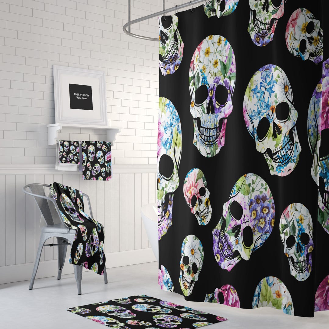 Sugar Skull Shower Curtain, Day Of The Dead, Skull Bathroom Decor
