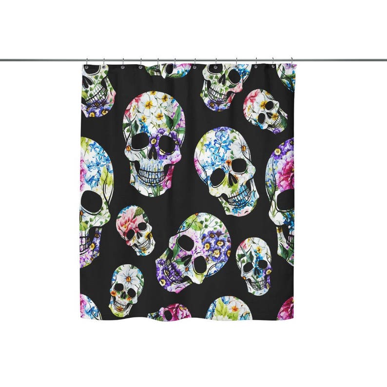 Sugar Skull Shower Curtain, Day Of The Dead, Skull Bathroom Decor - Image 2