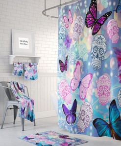 Sugar Skull Shower Curtain -Day Of The Dead-Skulls and Butterflies