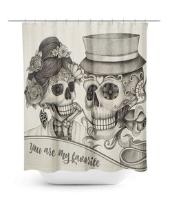 Sugar Skull Shower Curtain, Playing Favorites, Forevermore Day Of The Dead, Bath Mat, Towels, Skeletons