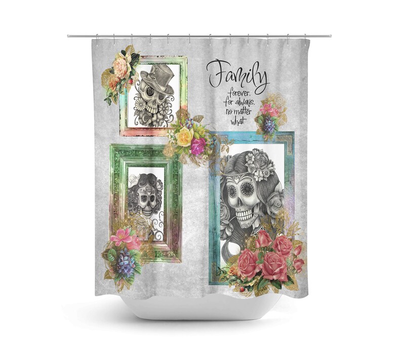 Sugar Skull Shower Curtain, Skeleton Portraits - Image 2