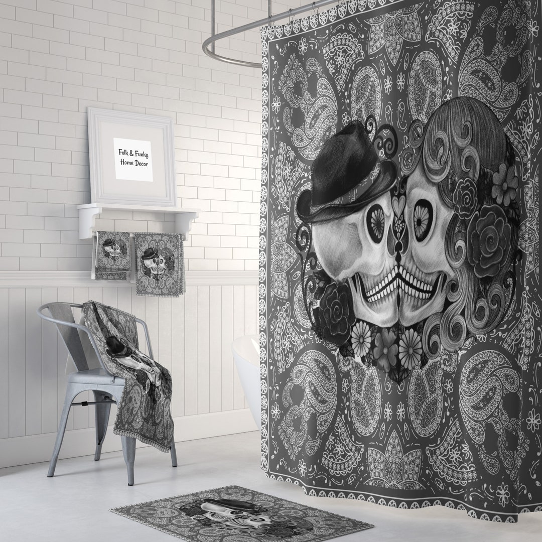 Sugar Skull Shower Curtain, Skull Couple