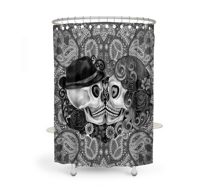 Sugar Skull Shower Curtain, Skull Couple - Image 2