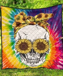 Sugar Skull Sunflower Hippie Quilt Blanket Bedidng Set