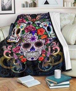 Sugar Skulls Di?a De Muertos Sherpa Fleece Blanket Gifts for Family, for Couple