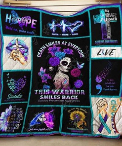 Suicide Prevention Awareness Death Smiles At Everyone This Warrior Smiles Back Quilt Blanket Bedding Set