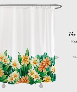 Summer Flower Shower Curtain For Bathroom, Floral Plant Home Decor, Waterproof Washable Bath Curtain