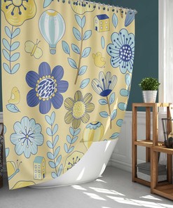 Summer Flowers Shower Curtain, Botanical Tropical Floral Farm Birds, House Warming Gift