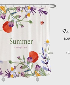 Summer Flowers Shower Curtain Set, Plant Floral Bathroom Decor, Waterproof Washable Bath Curtain For Home